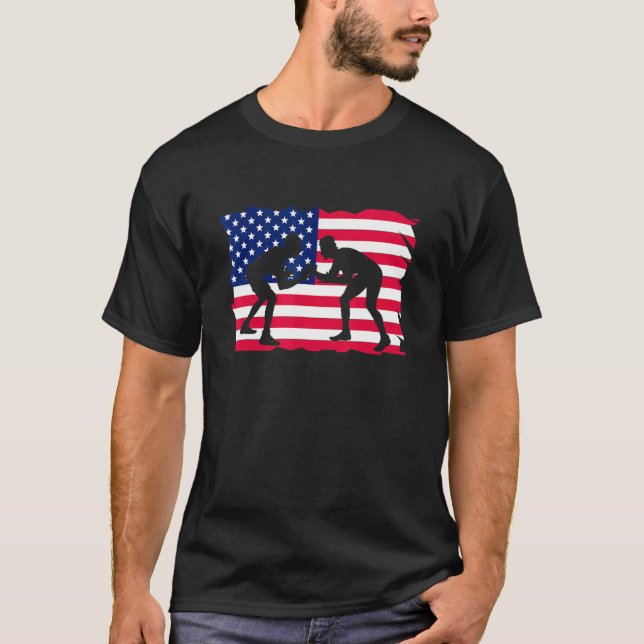 T-shirt American Flag Wrestling Wrestler Wrestling Fan (Devant)