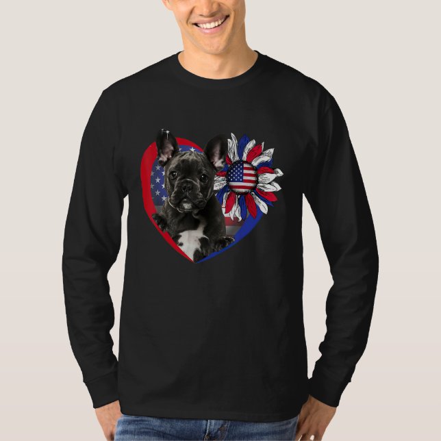 T-shirt American French Bulldog Dog Heart 4th Of July USA  (Devant)