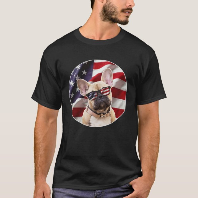 T-shirt American Frenchie Dog  USA Flag (Devant)
