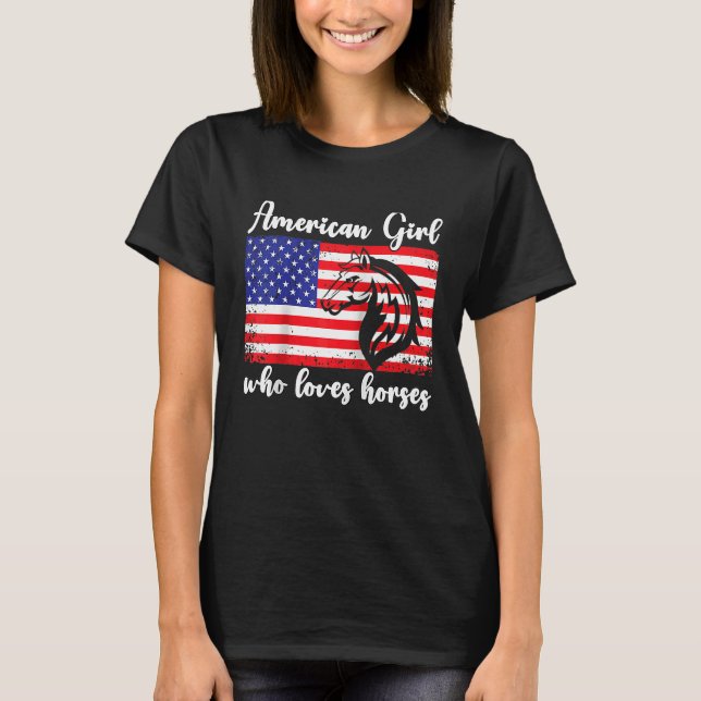 T-shirt American girl who loves horses rider Raglan Baseba (Devant)