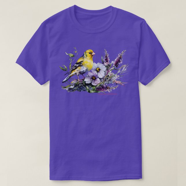 T-shirt American Goldfinch Jardin Birds Lavender Garden (Design devant)