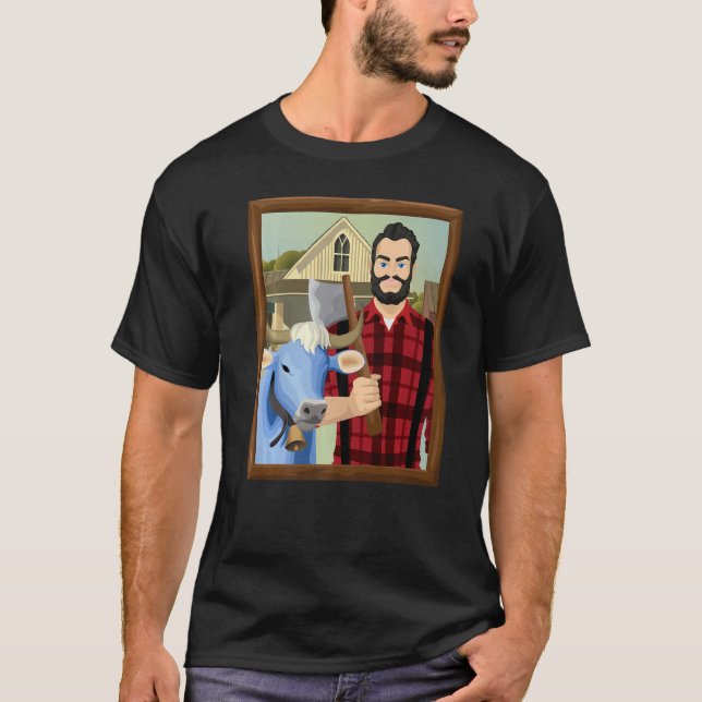 T-shirt American Gothic Parody MN Paul Bunyan and Babe Blu (Devant)