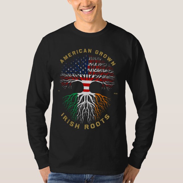 T-shirt American Grosse Avec Irlandais Roots Tree USA Drap (Devant)