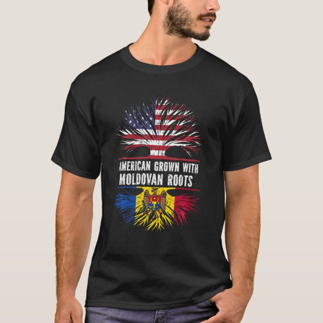 T-shirt American Grosse Avec Racines Moldaves USA Drapeau  (Devant)