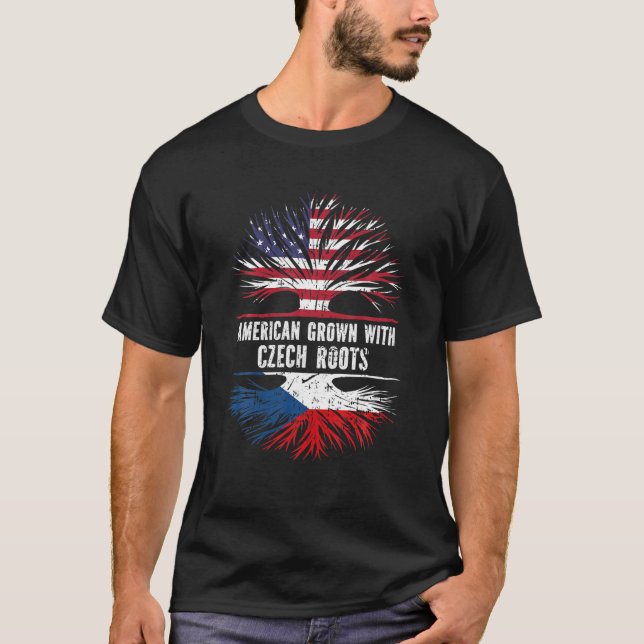 T-shirt American Grotte Avec Racines Tchèques USA Drapeau  (Devant)