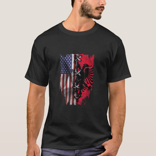 T-shirt American Grown Albania Roots USA Albanian Flag (Devant)