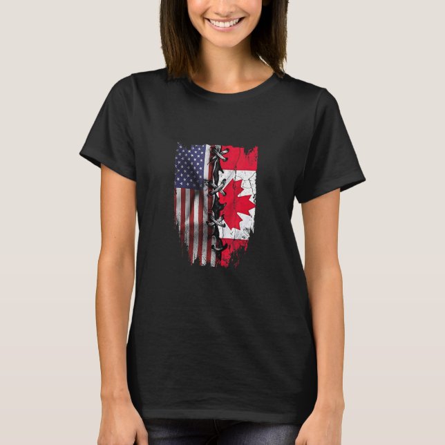 T-shirt American Grown Canadian Roots USA Canada Flag (Devant)