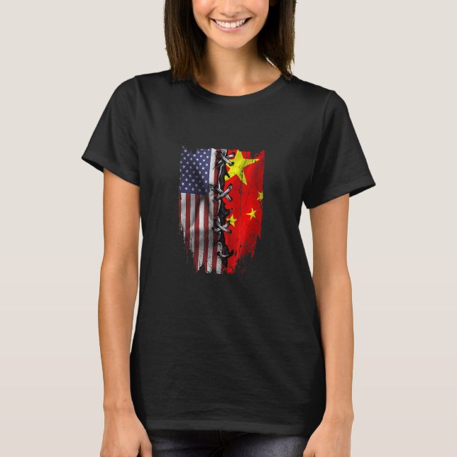 T-shirt American Grown Chinese Roots USA China Flag (Devant)