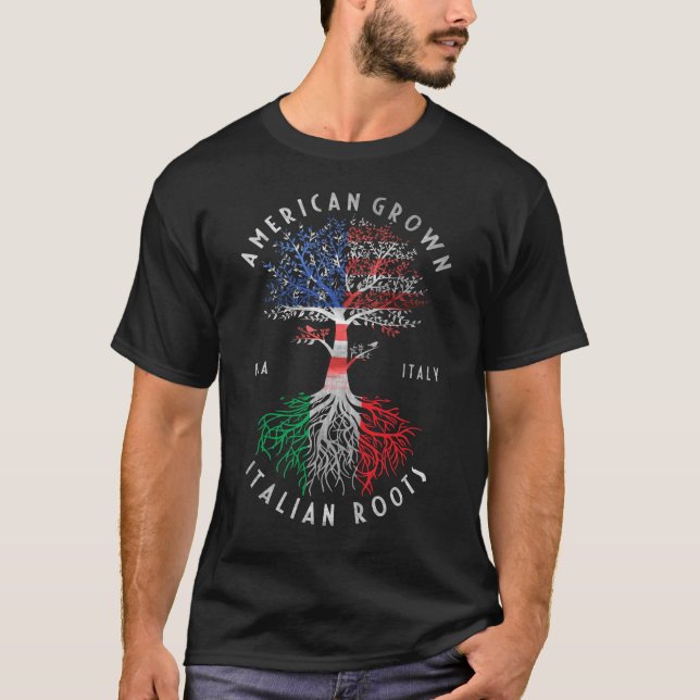 T-shirt American Grown Italian Roots Italy Flag National (Devant)