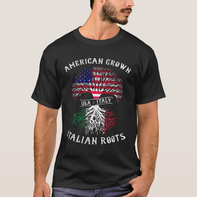 T-shirt American Grown Italian Roots Italy Flag Pride Cool (Devant)