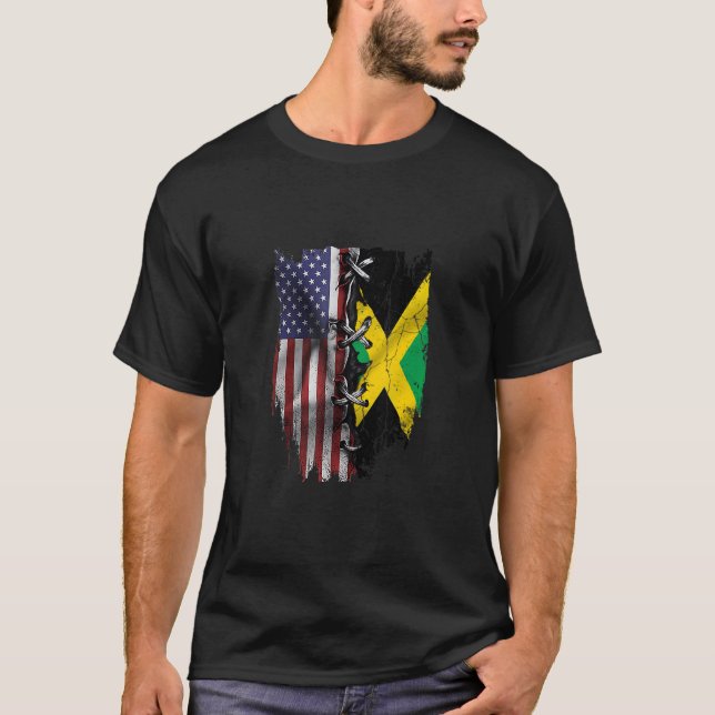 T-shirt American Grown Jamaican Roots USA Jamaica Flag (Devant)