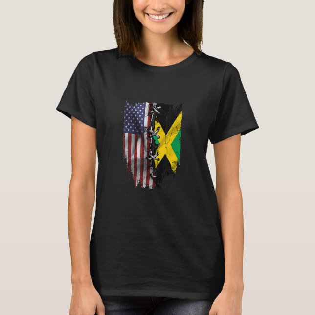 T-shirt American Grown Jamaican Roots USA Jamaica Flag (Devant)