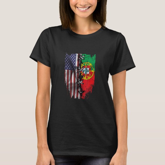 T-shirt American Grown Portuguese Roots USA Portugal Flag (Devant)