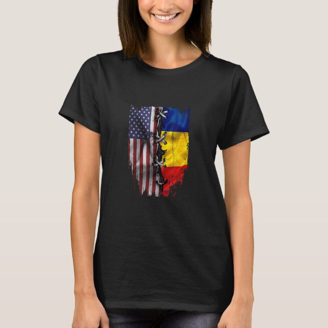 T-shirt American Grown Romanian Roots USA Romania Flag (Devant)
