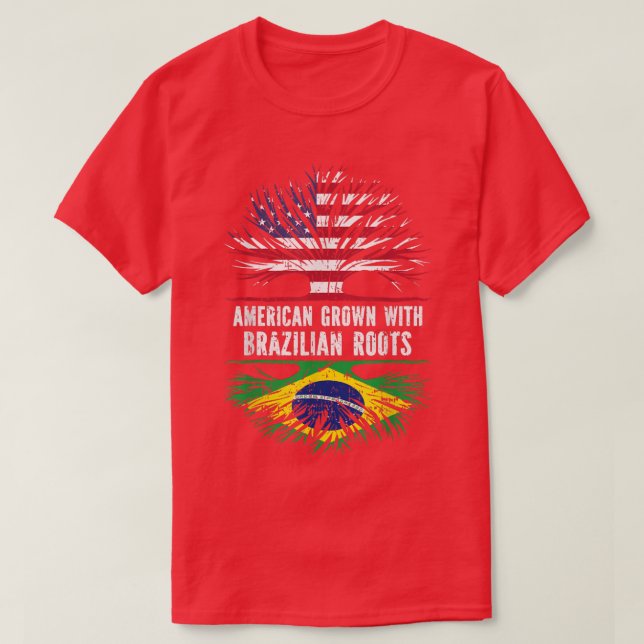 T-shirt American Grown with Brazilian Roots USA Flag Brazi (Design devant)