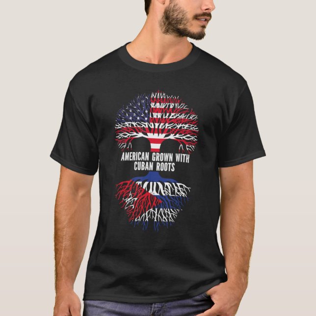 T-shirt American Grown with Cuban Roots USA Flag (Devant)