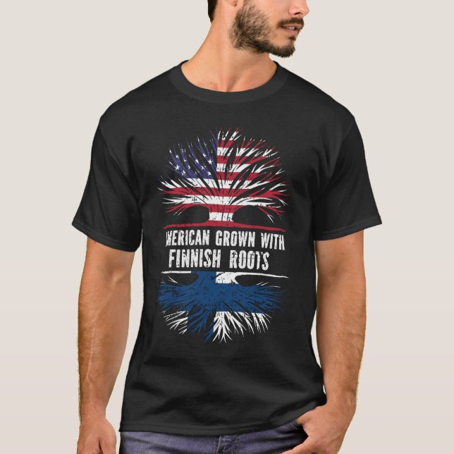 T-shirt American Grown with Finnish Roots USA Flag (Devant)