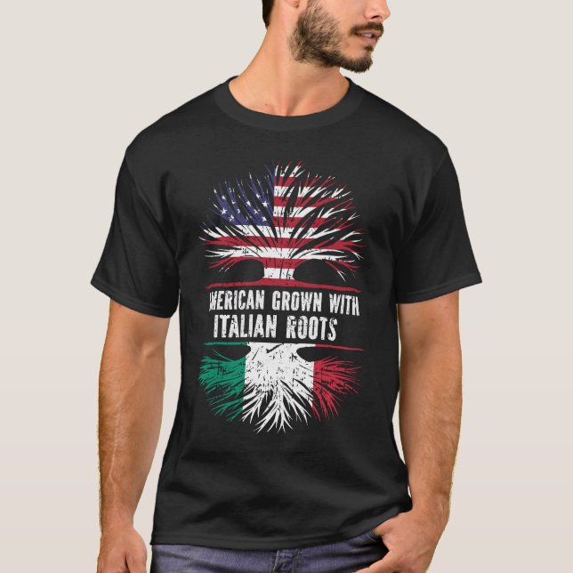 T-shirt American Grown with Italian Roots USA Flag (Devant)
