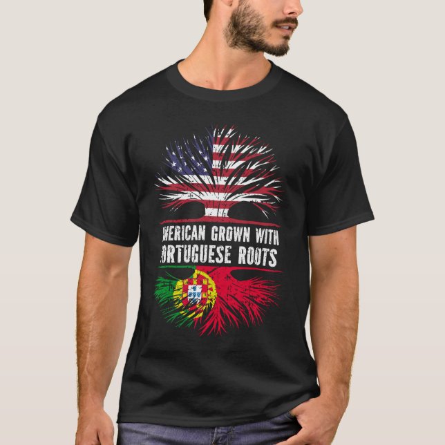 T-shirt American Grown with Portuguese Roots USA Flag (Devant)