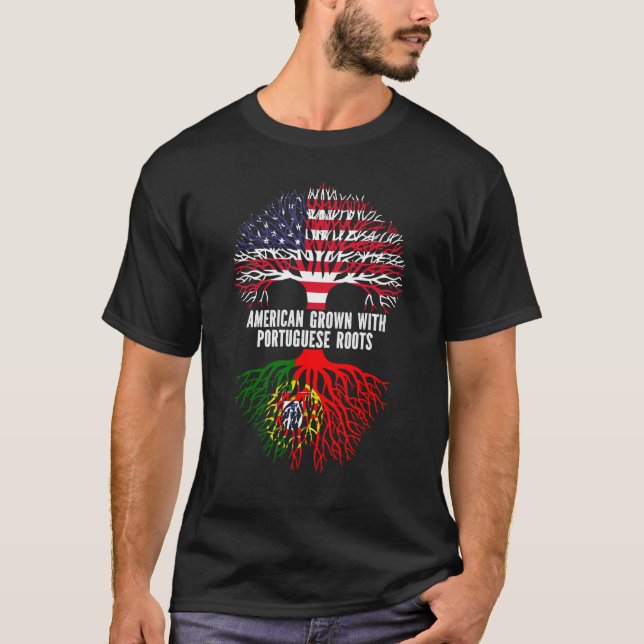 T-shirt American Grown with Portuguese Roots USA Flag (Devant)
