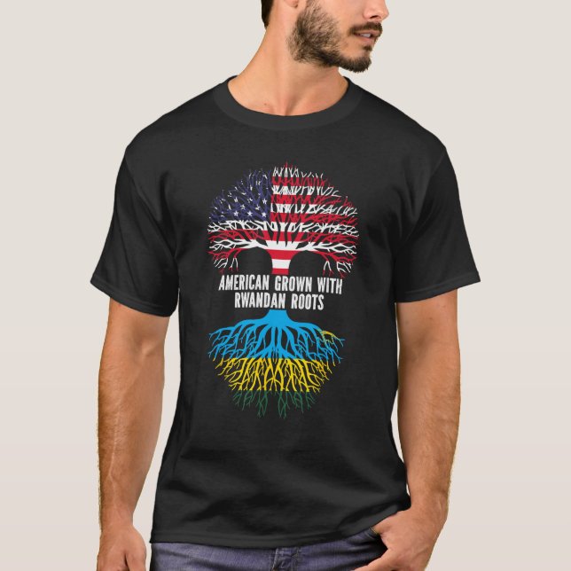 T-shirt American Grown with Rwandan Roots USA Flag (Devant)