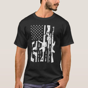 T-shirt American Gun Drapeau Main Gun Rifle Sniper Bullets