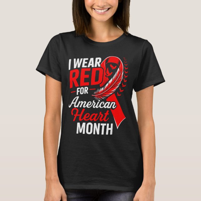 T-shirt American Heart Disease Awareness Month Ribbon Red  (Devant)