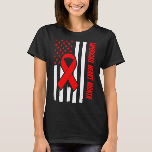 T-shirt American Heart Disease Awareness Month Ribbon Red  (Devant)