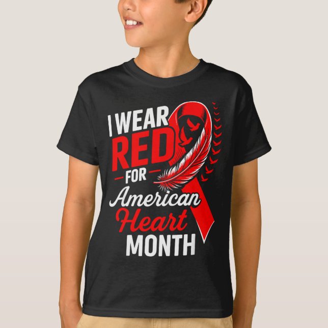 T-shirt American Heart Disease Awareness Month Ribbon Red  (Devant)