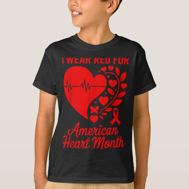 T-shirt American Heart Disease Awareness Month Ribbon Red  (Devant)