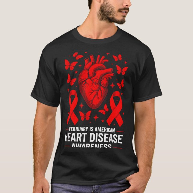 T-shirt American Heart Disease Awareness Month Ribbon Red  (Devant)