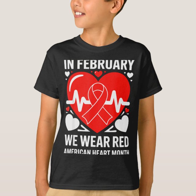 T-shirt American Heart Disease Awareness Month Ribbon Red  (Devant)