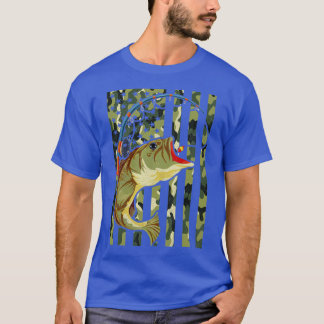 T-shirt American Hobby Angling Fish Camouflage US Drapeau