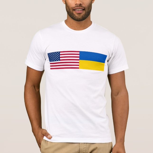 T-shirt American I stand with Ukraine. USA & UKR flags. (Devant)