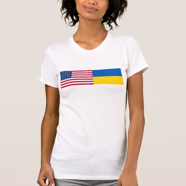 T-shirt American I stand with Ukraine. USA & UKR flags. T- (Devant)