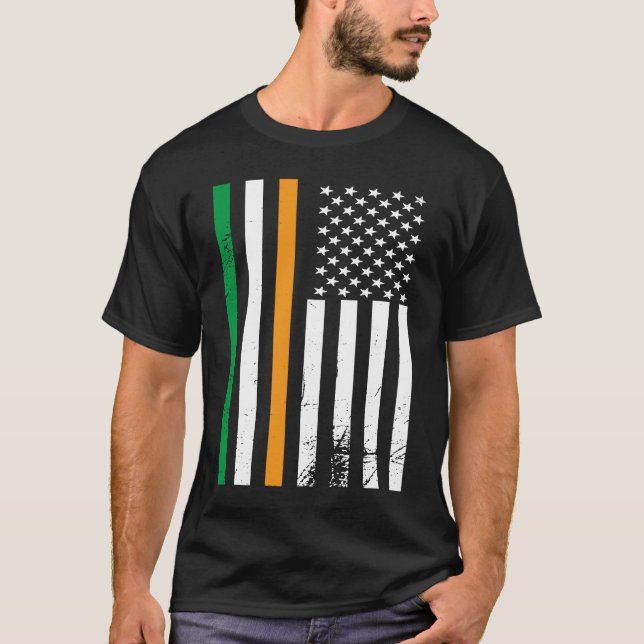 T-shirt American Irish Flag Shamrock St Patrick's Day Luck (Devant)