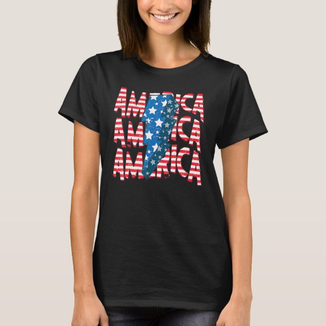 T-shirt American Lightning Bolt USA Flag 4th Of July Indep (Devant)