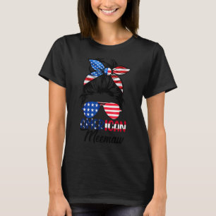 T-shirt American Meemaw Messy Bun Matching 4 juillet Mee