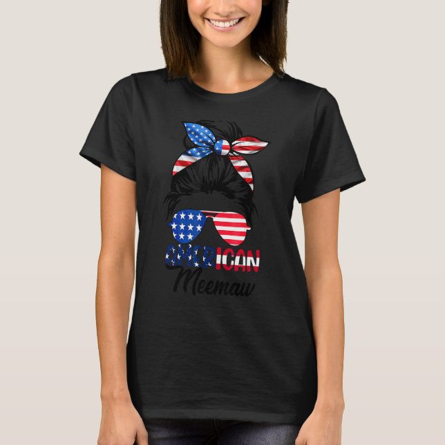 T-shirt American Meemaw Messy Bun Matching 4 juillet Mee (Devant)