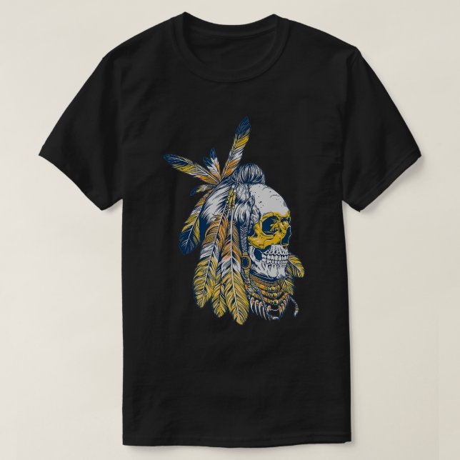 T-shirt American Motorcycle Skull Amérindien Eagle Chie (Design devant)