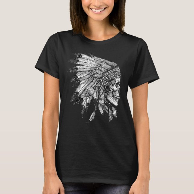 T-shirt American Motorcycle Skull Amérindien Eagle Chie (Devant)