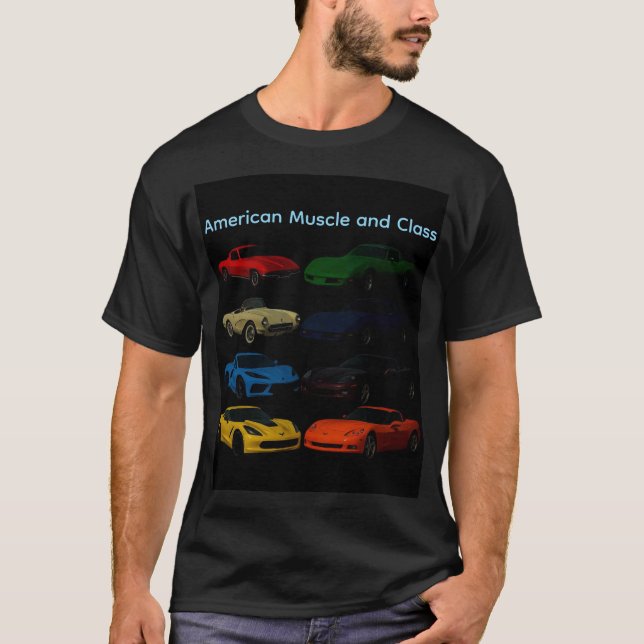 T-shirt American Muscle and Class Corvettes (Devant)