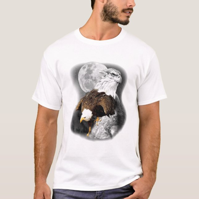 T-shirt American Nature Eagle Artwork Moon Sketch Wildlife (Devant)