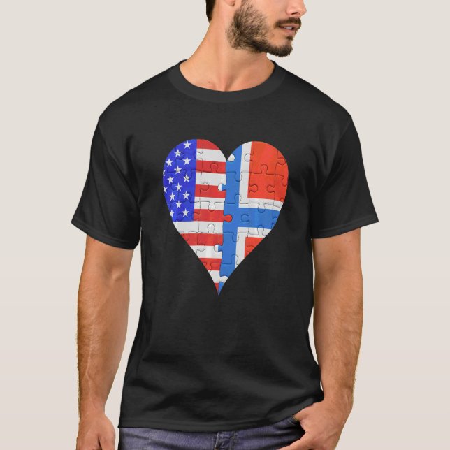 T-shirt American Norwegian Flag Heart (Devant)
