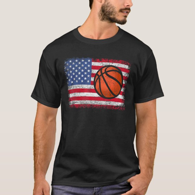 T-shirt American Patriotic Basketball 4th Of July US Flag  (Devant)