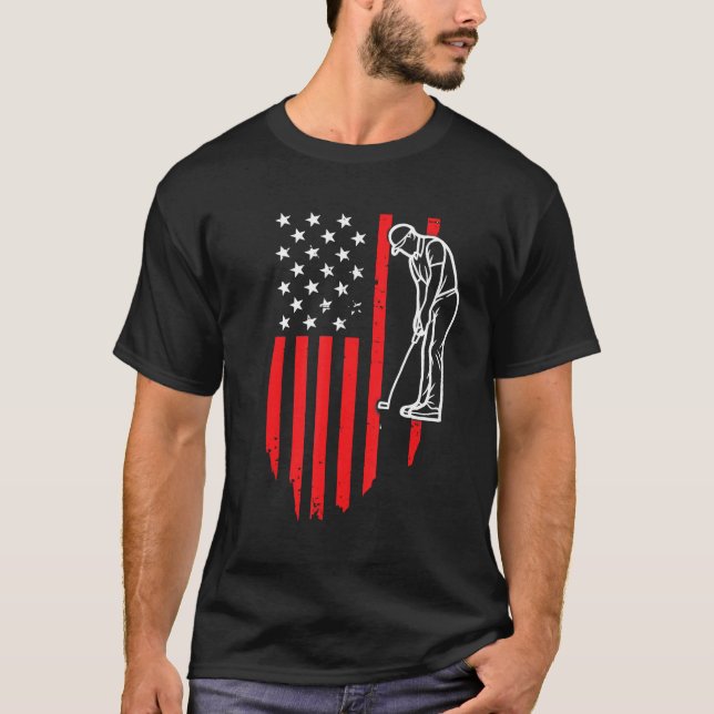 T-shirt American Patriotic Golfer Usa Flag Retro Golf (Devant)