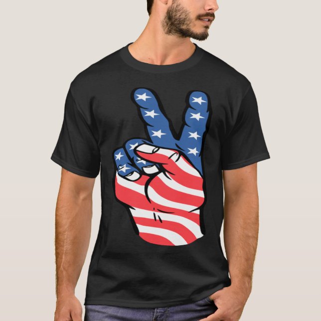 T-shirt American Peace Flag  Patriotic 4th of July Hand Si (Devant)