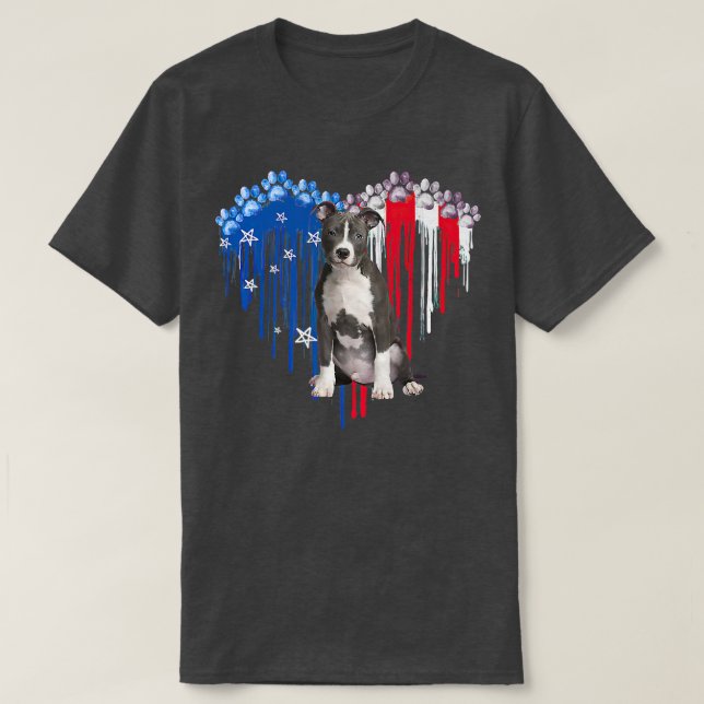 T-shirt American Pitbull Chien Coeur 4 juillet USA Drapeau (Design devant)