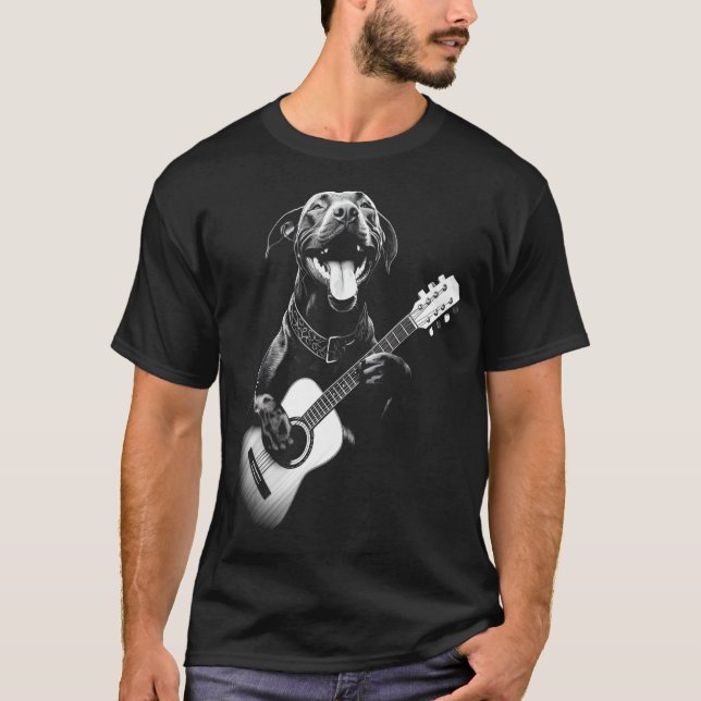T-shirt American Pitbull Jouer de la guitare - Drôle chien (Devant)