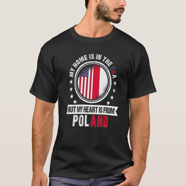 T-shirt American Polonais Drapeau Coeur de Pologne America (Devant)